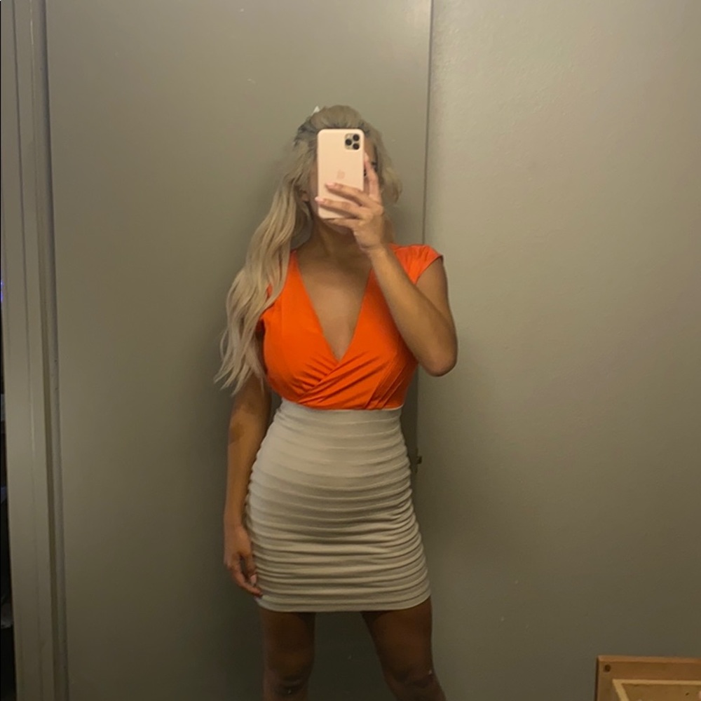 Express Orange and Tan dress